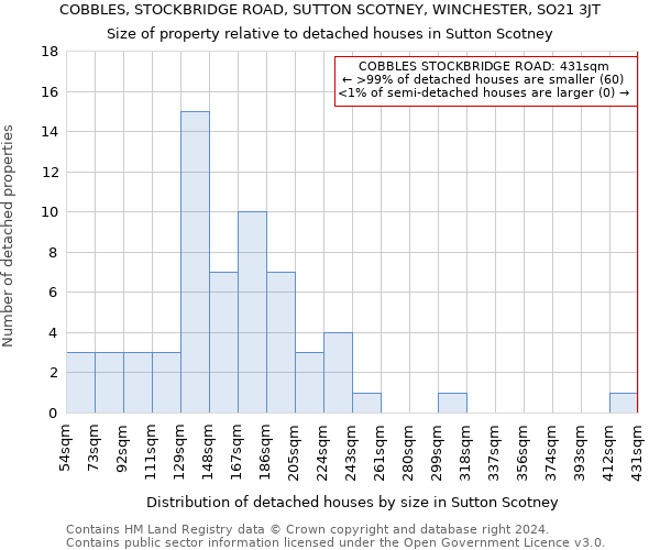 COBBLES, STOCKBRIDGE ROAD, SUTTON SCOTNEY, WINCHESTER, SO21 3JT: Size of property relative to detached houses in Sutton Scotney