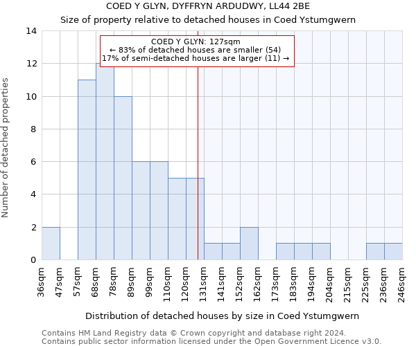 COED Y GLYN, DYFFRYN ARDUDWY, LL44 2BE: Size of property relative to detached houses in Coed Ystumgwern