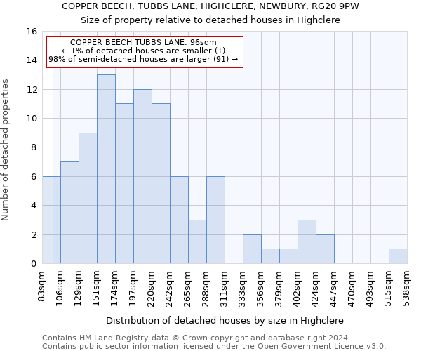 COPPER BEECH, TUBBS LANE, HIGHCLERE, NEWBURY, RG20 9PW: Size of property relative to detached houses in Highclere