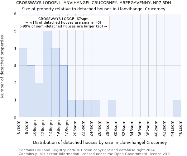 CROSSWAYS LODGE, LLANVIHANGEL CRUCORNEY, ABERGAVENNY, NP7 8DH: Size of property relative to detached houses in Llanvihangel Crucorney