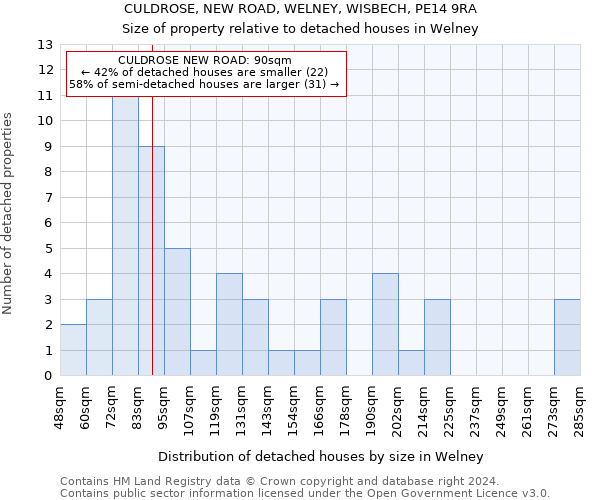 CULDROSE, NEW ROAD, WELNEY, WISBECH, PE14 9RA: Size of property relative to detached houses in Welney