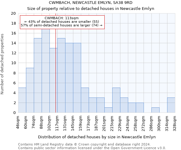 CWMBACH, NEWCASTLE EMLYN, SA38 9RD: Size of property relative to detached houses in Newcastle Emlyn