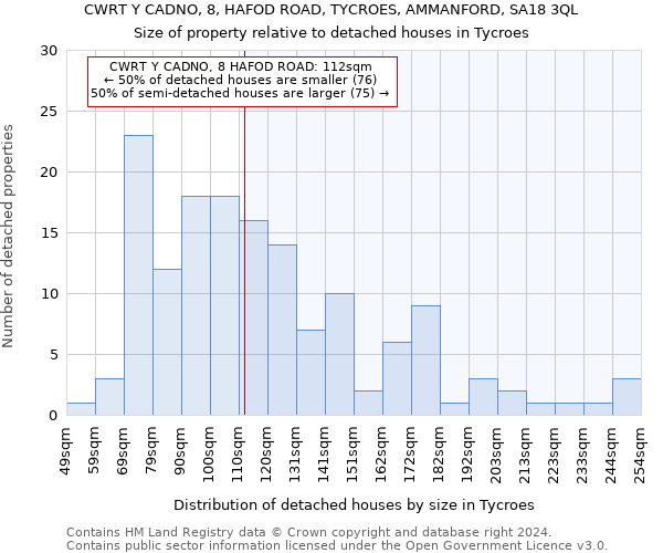 CWRT Y CADNO, 8, HAFOD ROAD, TYCROES, AMMANFORD, SA18 3QL: Size of property relative to detached houses in Tycroes