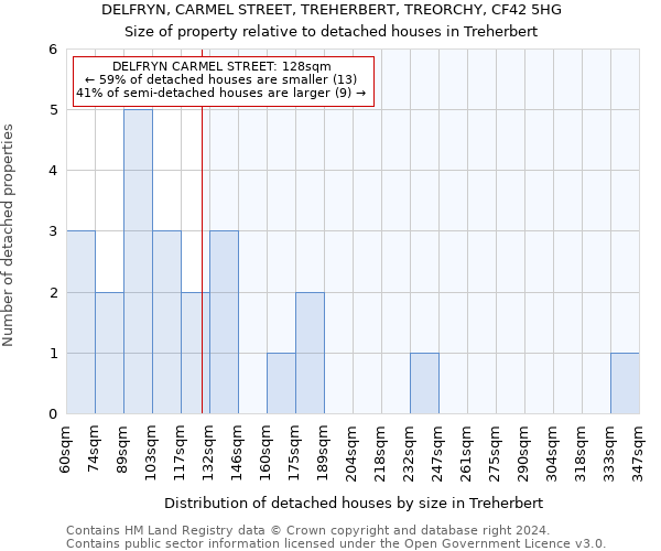 DELFRYN, CARMEL STREET, TREHERBERT, TREORCHY, CF42 5HG: Size of property relative to detached houses in Treherbert