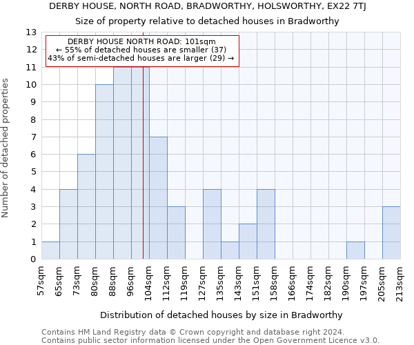 DERBY HOUSE, NORTH ROAD, BRADWORTHY, HOLSWORTHY, EX22 7TJ: Size of property relative to detached houses in Bradworthy