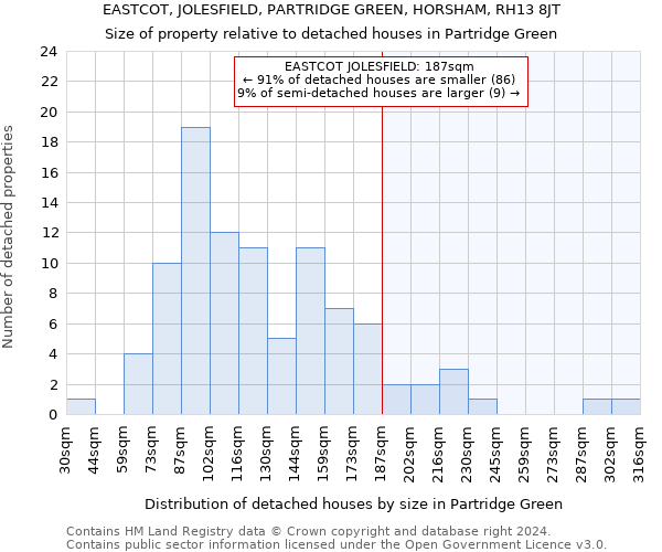 EASTCOT, JOLESFIELD, PARTRIDGE GREEN, HORSHAM, RH13 8JT: Size of property relative to detached houses in Partridge Green