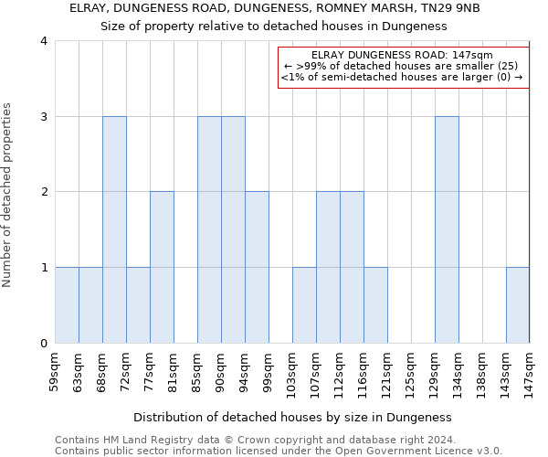 ELRAY, DUNGENESS ROAD, DUNGENESS, ROMNEY MARSH, TN29 9NB: Size of property relative to detached houses in Dungeness