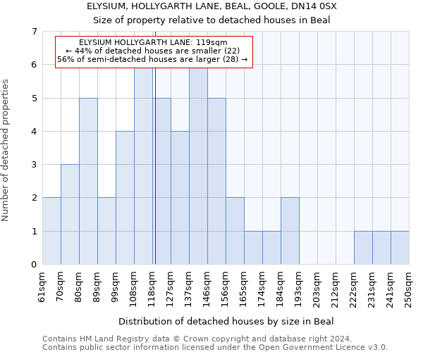 ELYSIUM, HOLLYGARTH LANE, BEAL, GOOLE, DN14 0SX: Size of property relative to detached houses in Beal