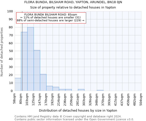 FLORA BUNDA, BILSHAM ROAD, YAPTON, ARUNDEL, BN18 0JN: Size of property relative to detached houses in Yapton