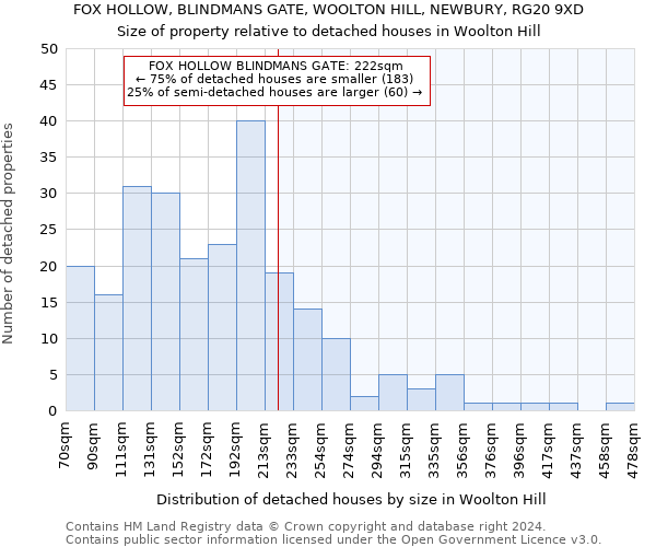 FOX HOLLOW, BLINDMANS GATE, WOOLTON HILL, NEWBURY, RG20 9XD: Size of property relative to detached houses in Woolton Hill