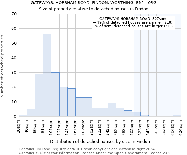 GATEWAYS, HORSHAM ROAD, FINDON, WORTHING, BN14 0RG: Size of property relative to detached houses in Findon