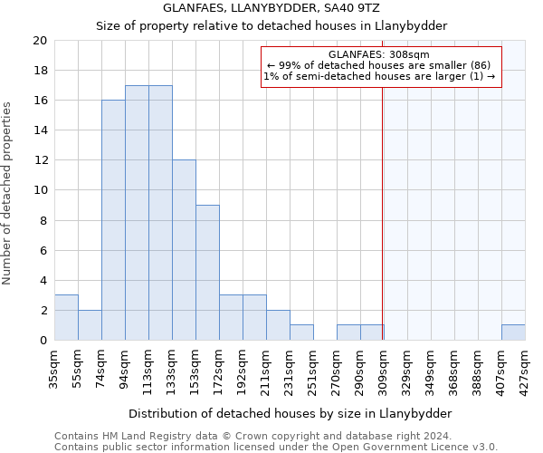 GLANFAES, LLANYBYDDER, SA40 9TZ: Size of property relative to detached houses in Llanybydder