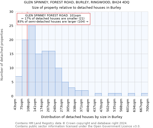 GLEN SPINNEY, FOREST ROAD, BURLEY, RINGWOOD, BH24 4DQ: Size of property relative to detached houses in Burley