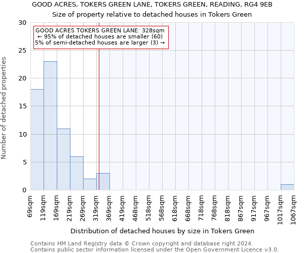 GOOD ACRES, TOKERS GREEN LANE, TOKERS GREEN, READING, RG4 9EB: Size of property relative to detached houses in Tokers Green