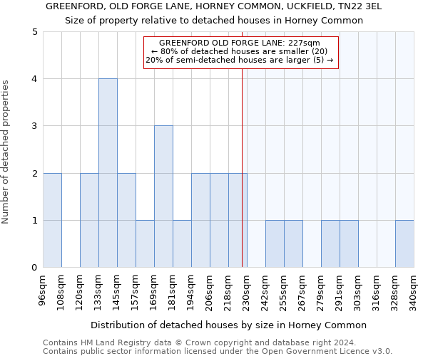 GREENFORD, OLD FORGE LANE, HORNEY COMMON, UCKFIELD, TN22 3EL: Size of property relative to detached houses in Horney Common