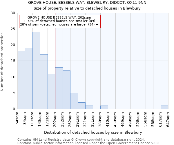 GROVE HOUSE, BESSELS WAY, BLEWBURY, DIDCOT, OX11 9NN: Size of property relative to detached houses in Blewbury