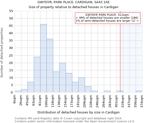 GWYDYR, PARK PLACE, CARDIGAN, SA43 1AE: Size of property relative to detached houses in Cardigan