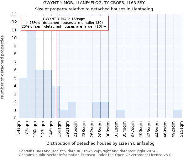 GWYNT Y MOR, LLANFAELOG, TY CROES, LL63 5SY: Size of property relative to detached houses in Llanfaelog