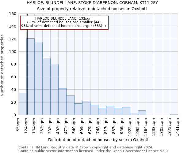 HARLOE, BLUNDEL LANE, STOKE D'ABERNON, COBHAM, KT11 2SY: Size of property relative to detached houses in Oxshott