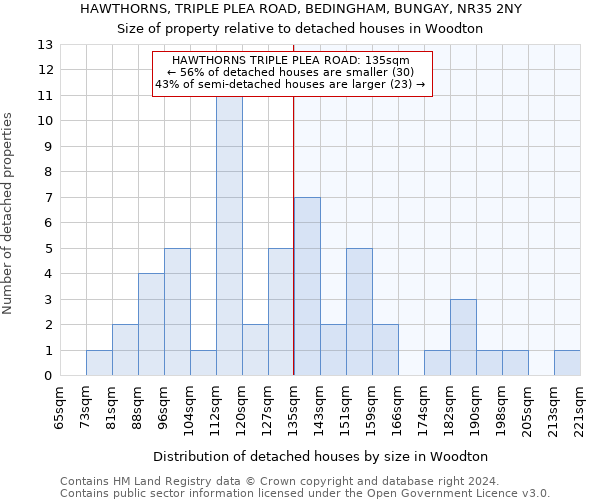 HAWTHORNS, TRIPLE PLEA ROAD, BEDINGHAM, BUNGAY, NR35 2NY: Size of property relative to detached houses in Woodton