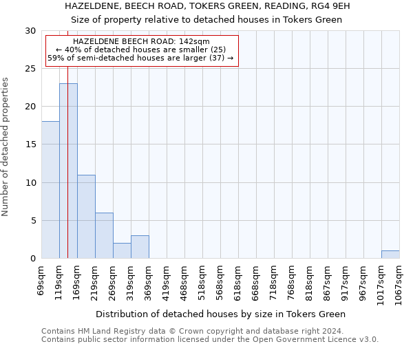 HAZELDENE, BEECH ROAD, TOKERS GREEN, READING, RG4 9EH: Size of property relative to detached houses in Tokers Green