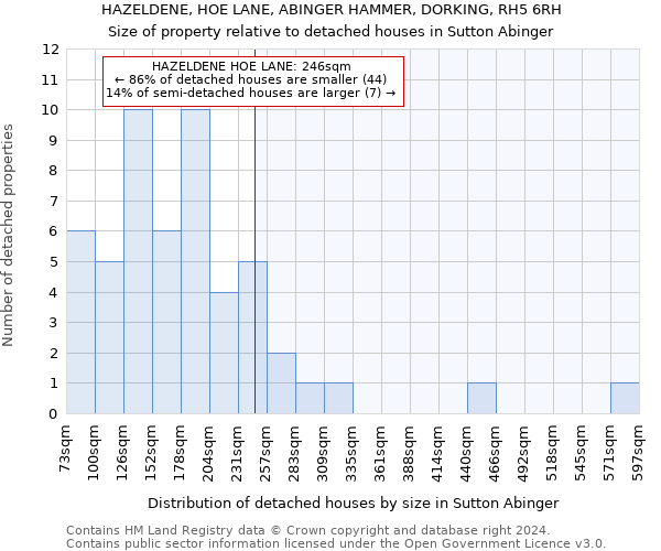 HAZELDENE, HOE LANE, ABINGER HAMMER, DORKING, RH5 6RH: Size of property relative to detached houses in Sutton Abinger