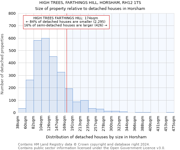 HIGH TREES, FARTHINGS HILL, HORSHAM, RH12 1TS: Size of property relative to detached houses in Horsham