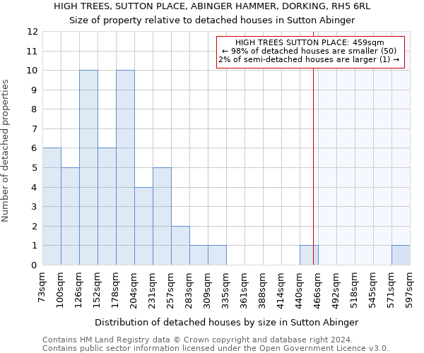 HIGH TREES, SUTTON PLACE, ABINGER HAMMER, DORKING, RH5 6RL: Size of property relative to detached houses in Sutton Abinger