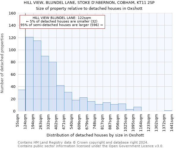 HILL VIEW, BLUNDEL LANE, STOKE D'ABERNON, COBHAM, KT11 2SP: Size of property relative to detached houses in Oxshott