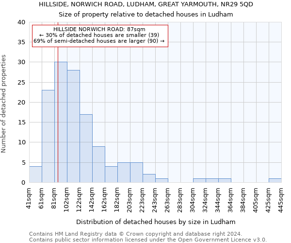 HILLSIDE, NORWICH ROAD, LUDHAM, GREAT YARMOUTH, NR29 5QD: Size of property relative to detached houses in Ludham