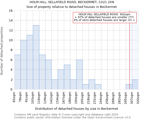 HOLM HILL, SELLAFIELD ROAD, BECKERMET, CA21 2XN: Size of property relative to detached houses in Beckermet