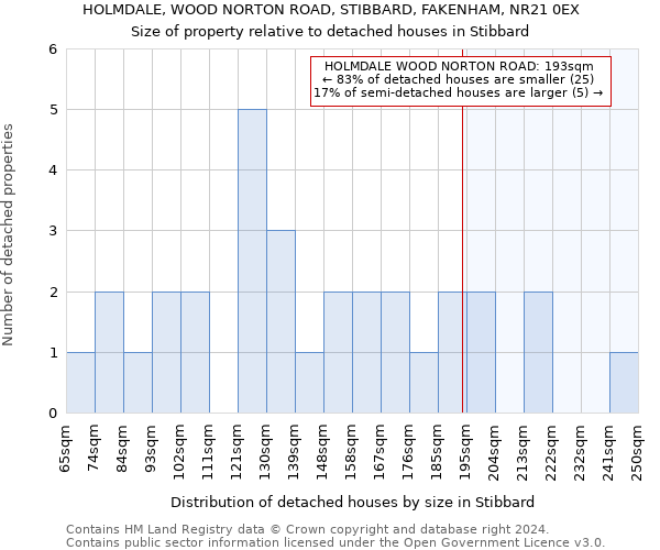 HOLMDALE, WOOD NORTON ROAD, STIBBARD, FAKENHAM, NR21 0EX: Size of property relative to detached houses in Stibbard