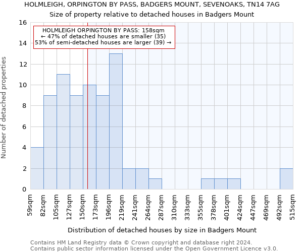 HOLMLEIGH, ORPINGTON BY PASS, BADGERS MOUNT, SEVENOAKS, TN14 7AG: Size of property relative to detached houses in Badgers Mount