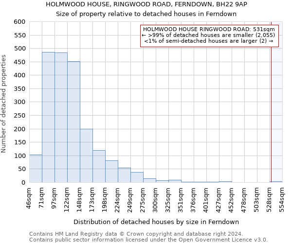 HOLMWOOD HOUSE, RINGWOOD ROAD, FERNDOWN, BH22 9AP: Size of property relative to detached houses in Ferndown