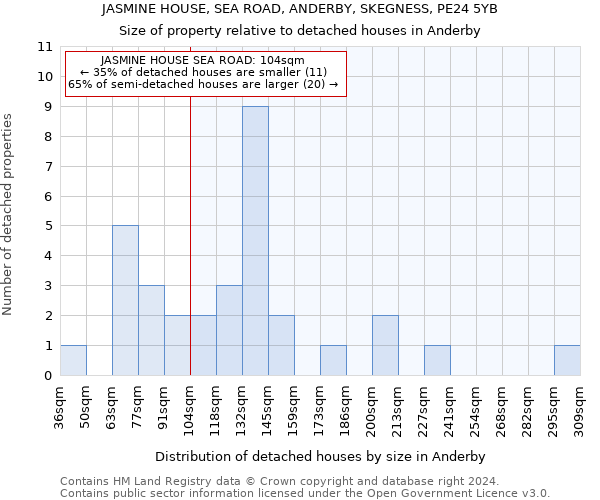 JASMINE HOUSE, SEA ROAD, ANDERBY, SKEGNESS, PE24 5YB: Size of property relative to detached houses in Anderby