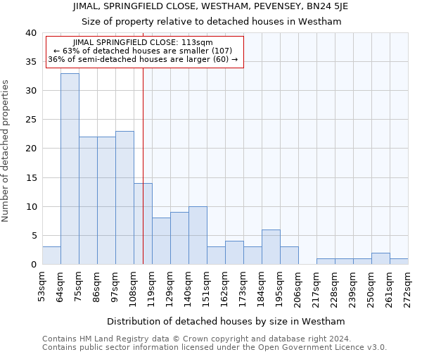 JIMAL, SPRINGFIELD CLOSE, WESTHAM, PEVENSEY, BN24 5JE: Size of property relative to detached houses in Westham