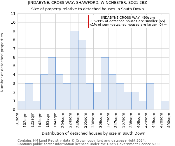 JINDABYNE, CROSS WAY, SHAWFORD, WINCHESTER, SO21 2BZ: Size of property relative to detached houses in South Down