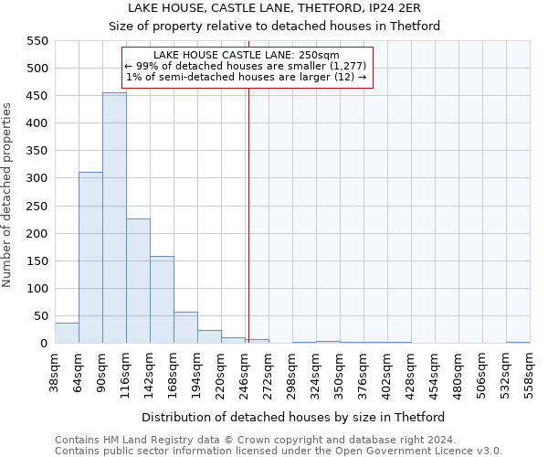 LAKE HOUSE, CASTLE LANE, THETFORD, IP24 2ER: Size of property relative to detached houses in Thetford