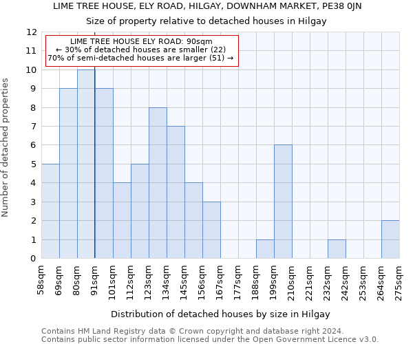 LIME TREE HOUSE, ELY ROAD, HILGAY, DOWNHAM MARKET, PE38 0JN: Size of property relative to detached houses in Hilgay