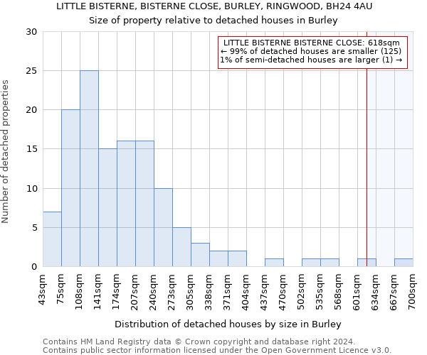 LITTLE BISTERNE, BISTERNE CLOSE, BURLEY, RINGWOOD, BH24 4AU: Size of property relative to detached houses in Burley