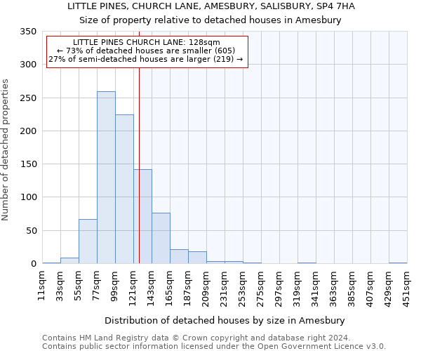 LITTLE PINES, CHURCH LANE, AMESBURY, SALISBURY, SP4 7HA: Size of property relative to detached houses in Amesbury