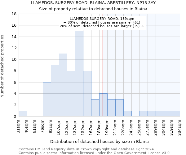 LLAMEDOS, SURGERY ROAD, BLAINA, ABERTILLERY, NP13 3AY: Size of property relative to detached houses in Blaina