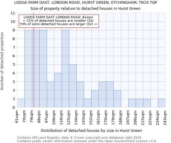 LODGE FARM OAST, LONDON ROAD, HURST GREEN, ETCHINGHAM, TN19 7QP: Size of property relative to detached houses in Hurst Green
