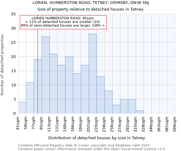 LORIEN, HUMBERSTON ROAD, TETNEY, GRIMSBY, DN36 5NJ: Size of property relative to detached houses in Tetney