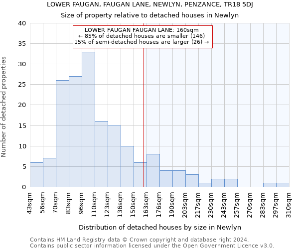 LOWER FAUGAN, FAUGAN LANE, NEWLYN, PENZANCE, TR18 5DJ: Size of property relative to detached houses in Newlyn