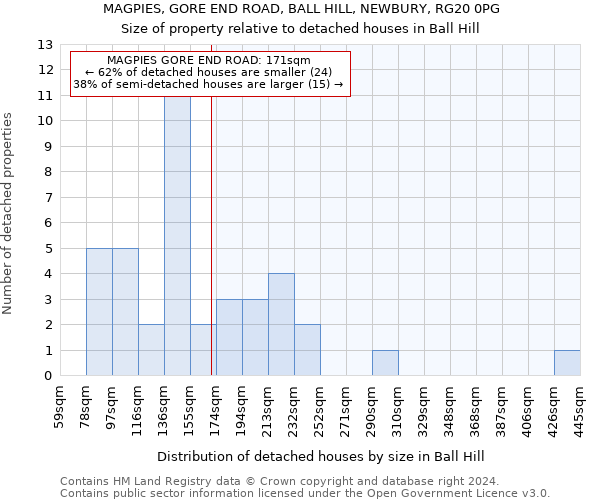 MAGPIES, GORE END ROAD, BALL HILL, NEWBURY, RG20 0PG: Size of property relative to detached houses in Ball Hill