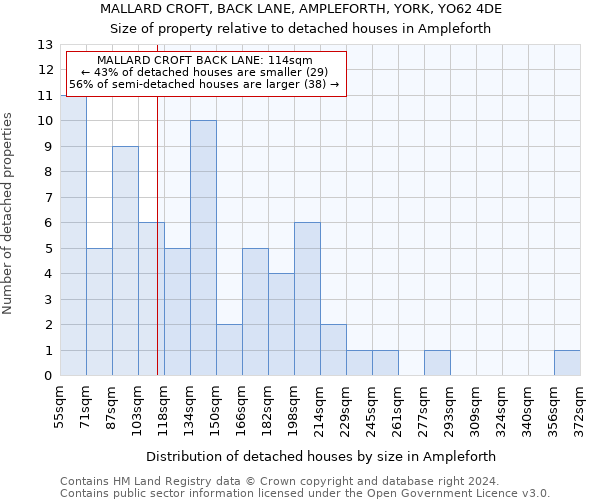 MALLARD CROFT, BACK LANE, AMPLEFORTH, YORK, YO62 4DE: Size of property relative to detached houses in Ampleforth