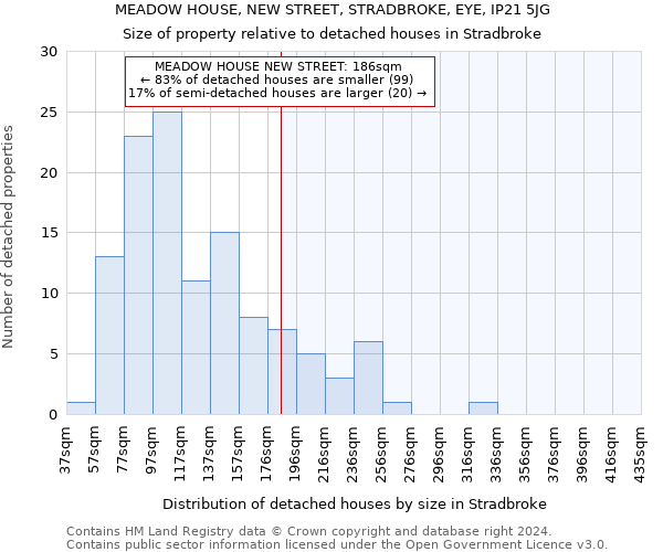 MEADOW HOUSE, NEW STREET, STRADBROKE, EYE, IP21 5JG: Size of property relative to detached houses in Stradbroke