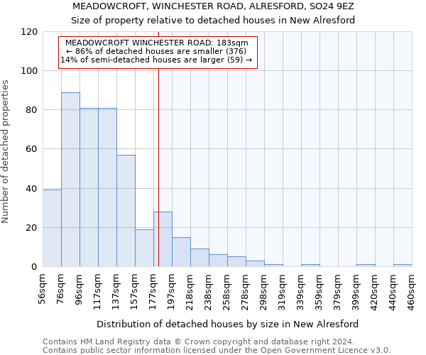 MEADOWCROFT, WINCHESTER ROAD, ALRESFORD, SO24 9EZ: Size of property relative to detached houses in New Alresford