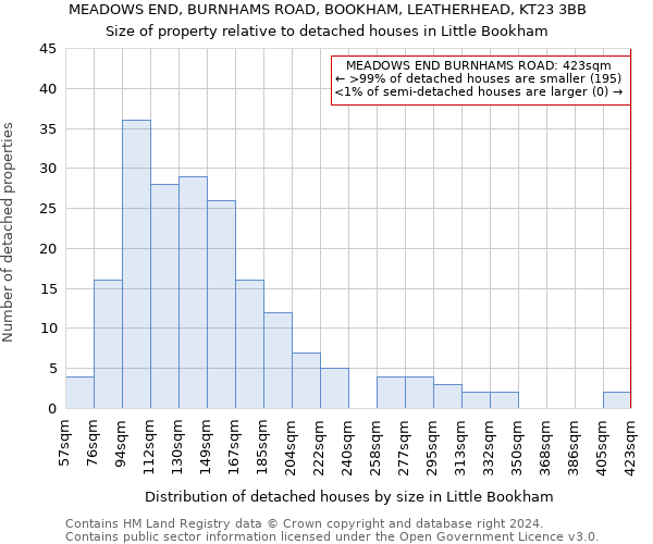 MEADOWS END, BURNHAMS ROAD, BOOKHAM, LEATHERHEAD, KT23 3BB: Size of property relative to detached houses in Little Bookham